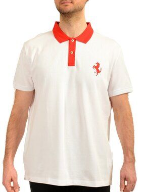 Scuderia Ferrari Men's White Logo Short Sleeve Polo Shirt US 3XL IT 58